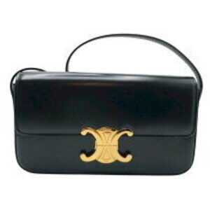 Celine Claude Shoulder Bag Black Shiny Calfskin